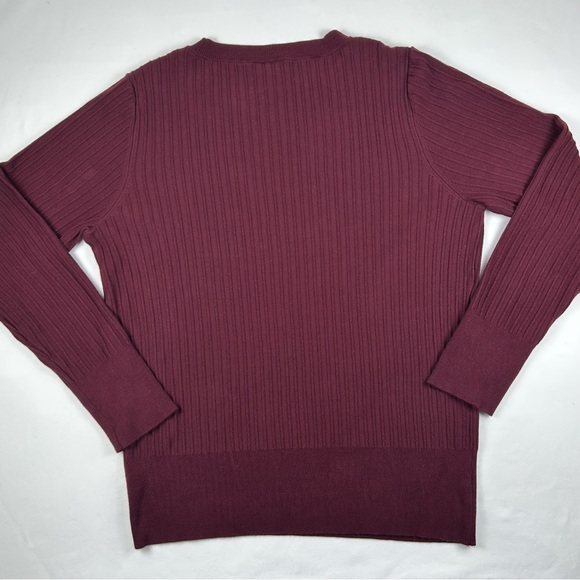 Ann Taylor Factory Rib Knit Crew Neck Sweater - Burgundy/Maroon - Picture 6 of 8